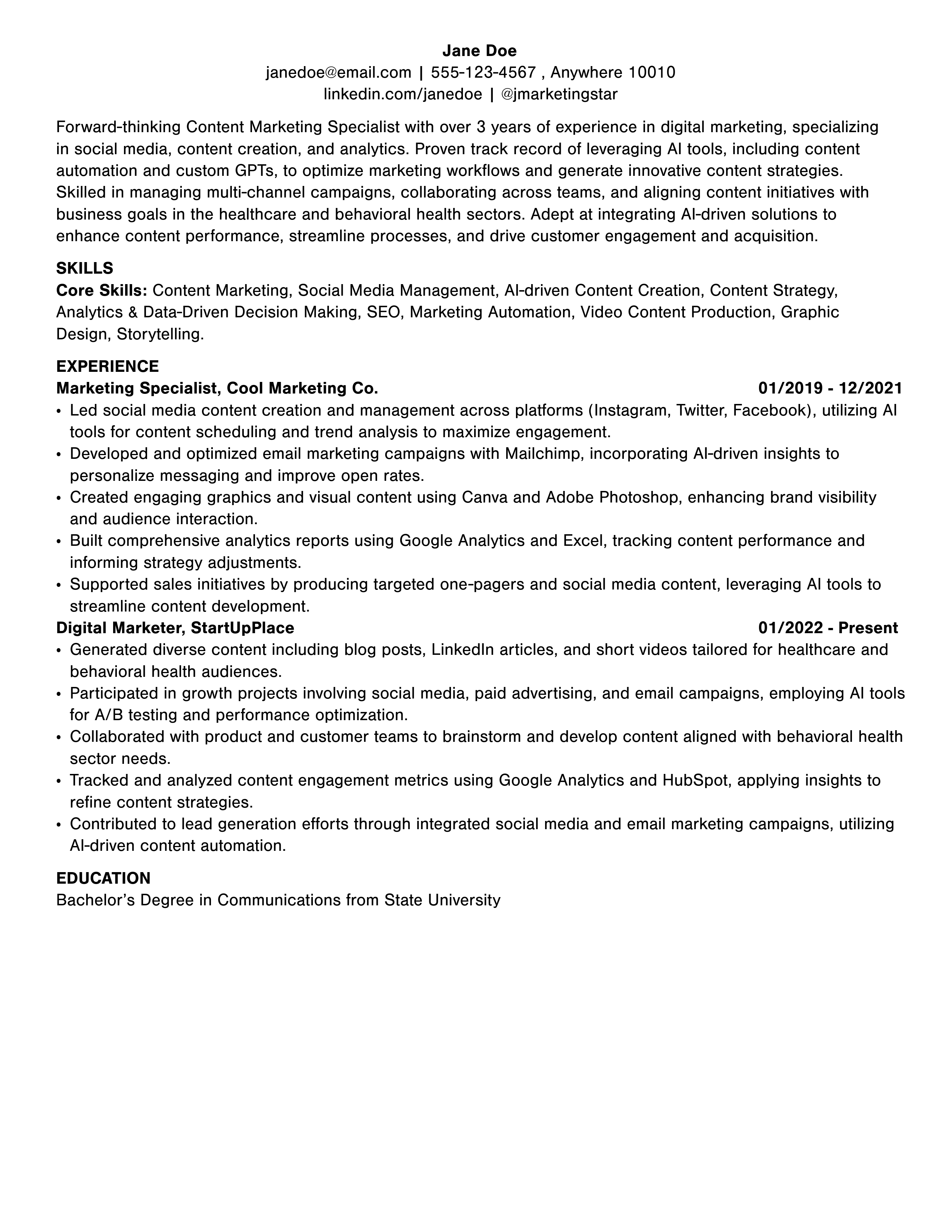 Improved resume example